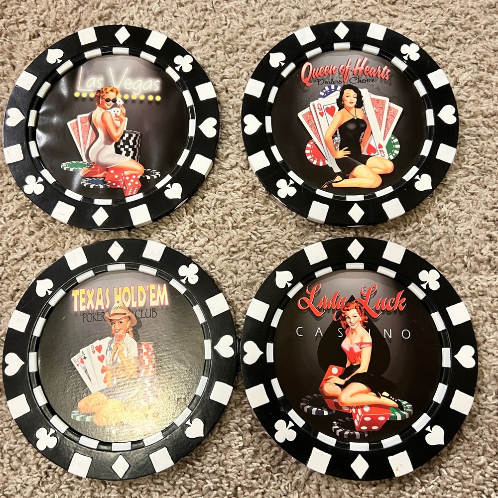 Set of Four Casino-Themed Poker chip decorative plaques